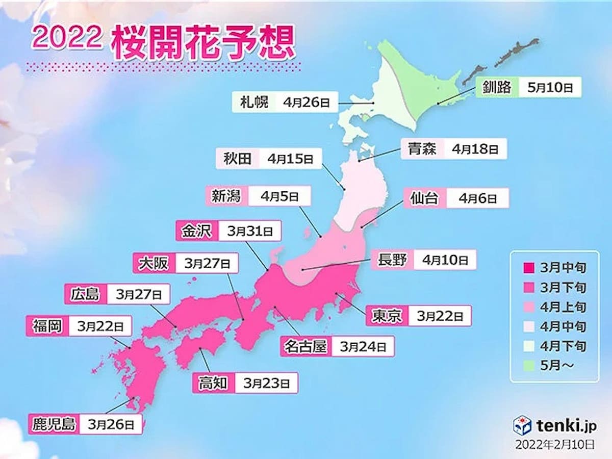 今春の桜の開花予報が出たみたい。福岡県は平年並み