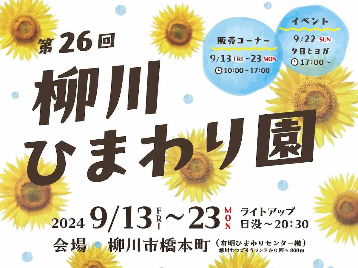 第26回柳川ひまわり園　青い空と一面に広がる黄色のコントラスト！