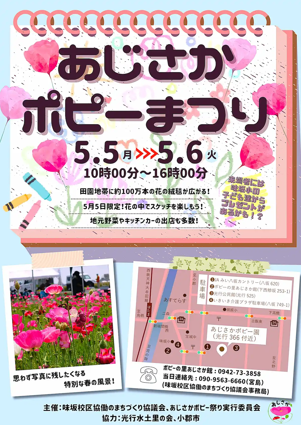 「あじさかポピー祭り2025」小郡市の田園地帯に約100万本の花の絨毯が広がる！地元野菜やキッチンカー販売も