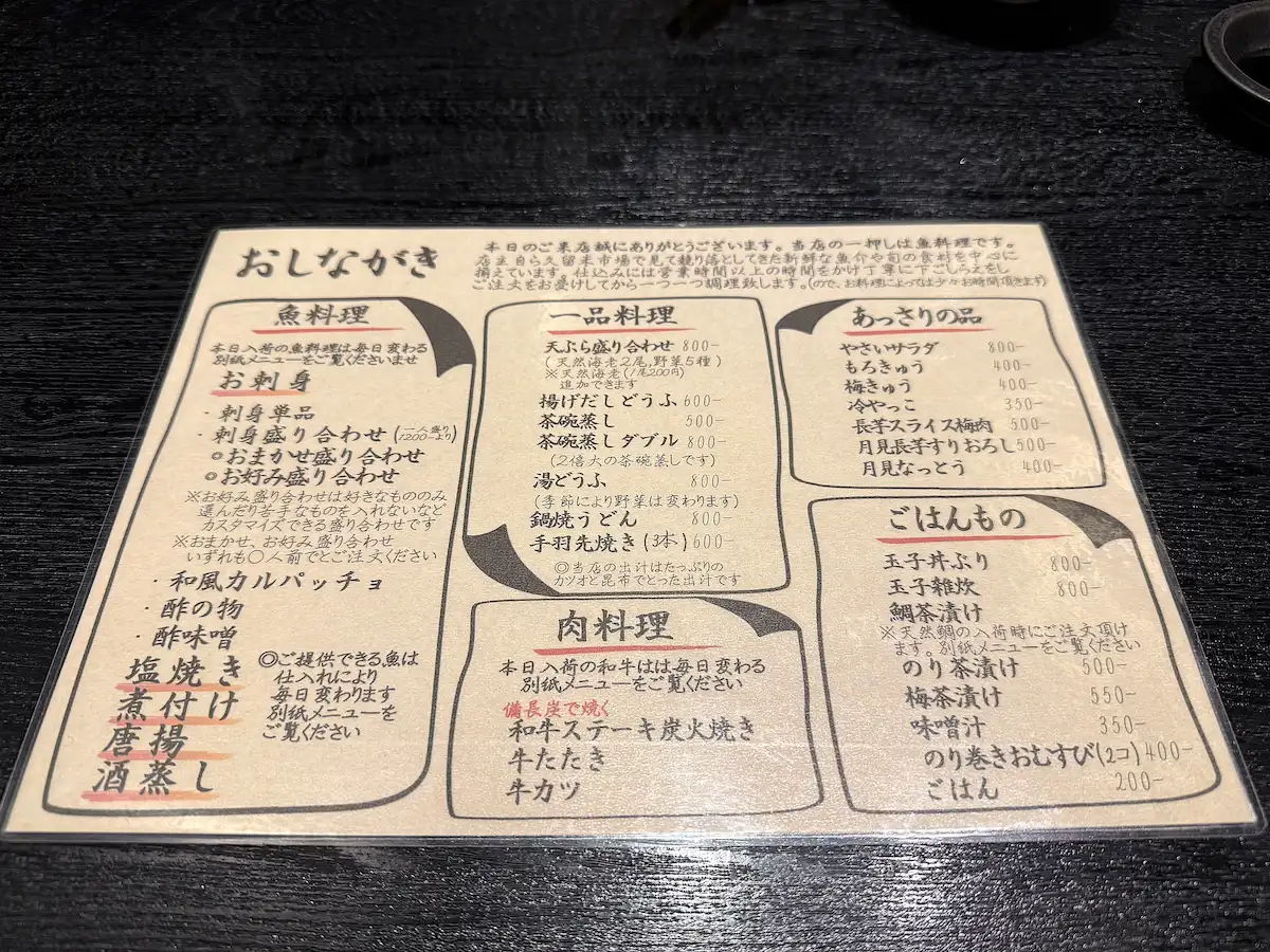 「ひょうたん」のメニュー