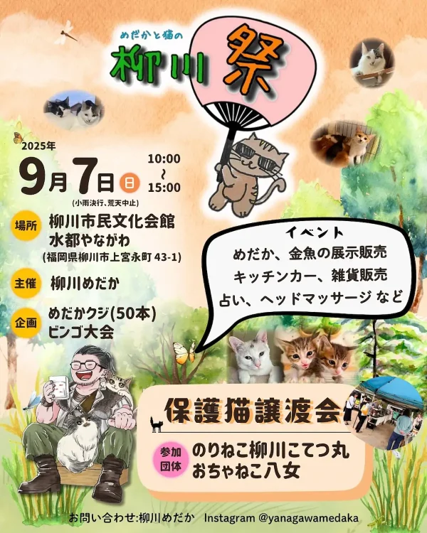 めだかと猫の「柳川祭2025」　めだか・金魚の展示販売と楽しいイベント満載！
