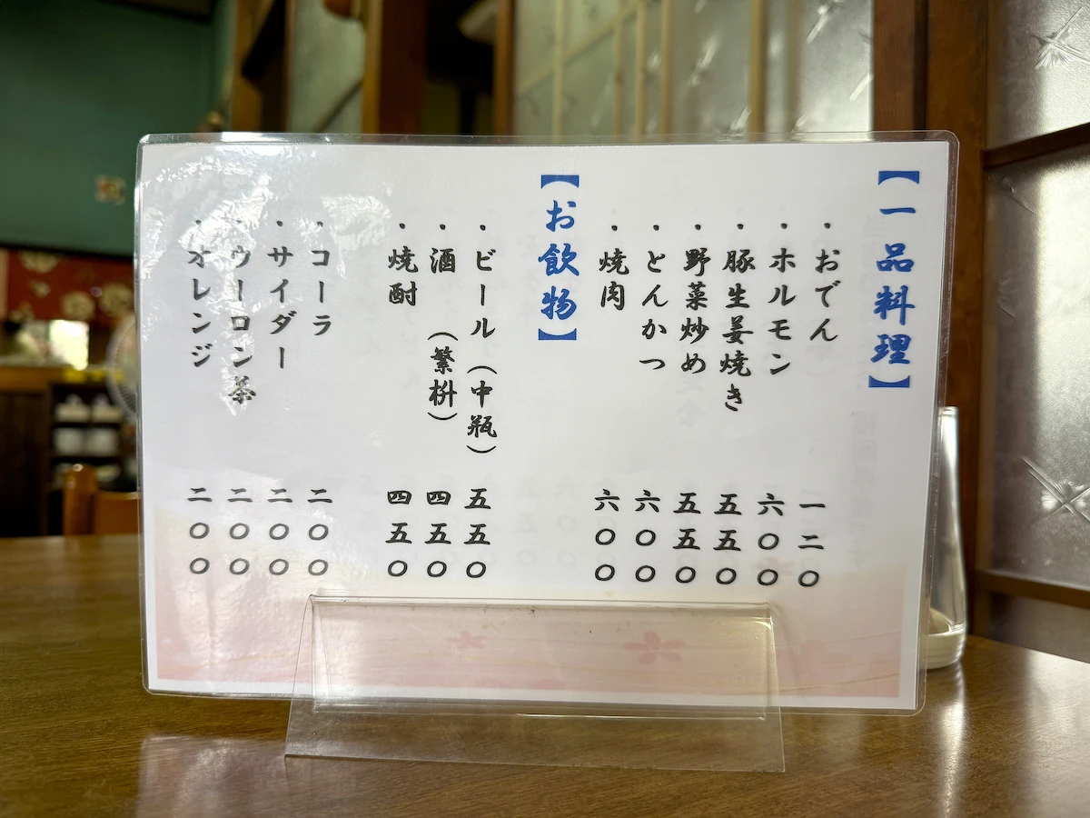 「富士食堂」のメニュー②