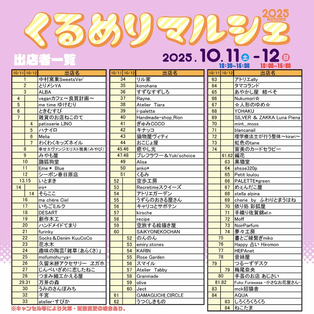 「くるめりマルシェ2025Autumn」の出店者一覧