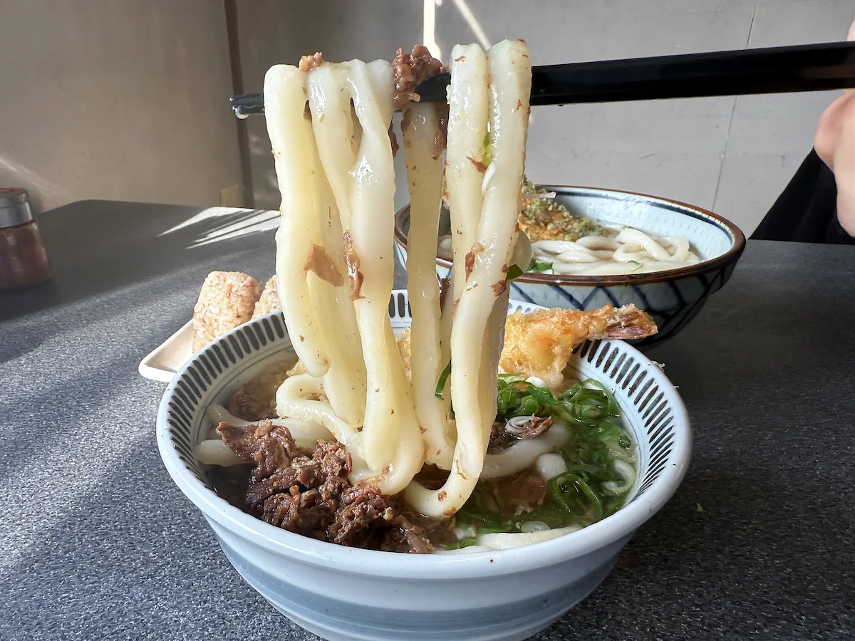 「吉屋うどん」の肉＋エビ天うどん③