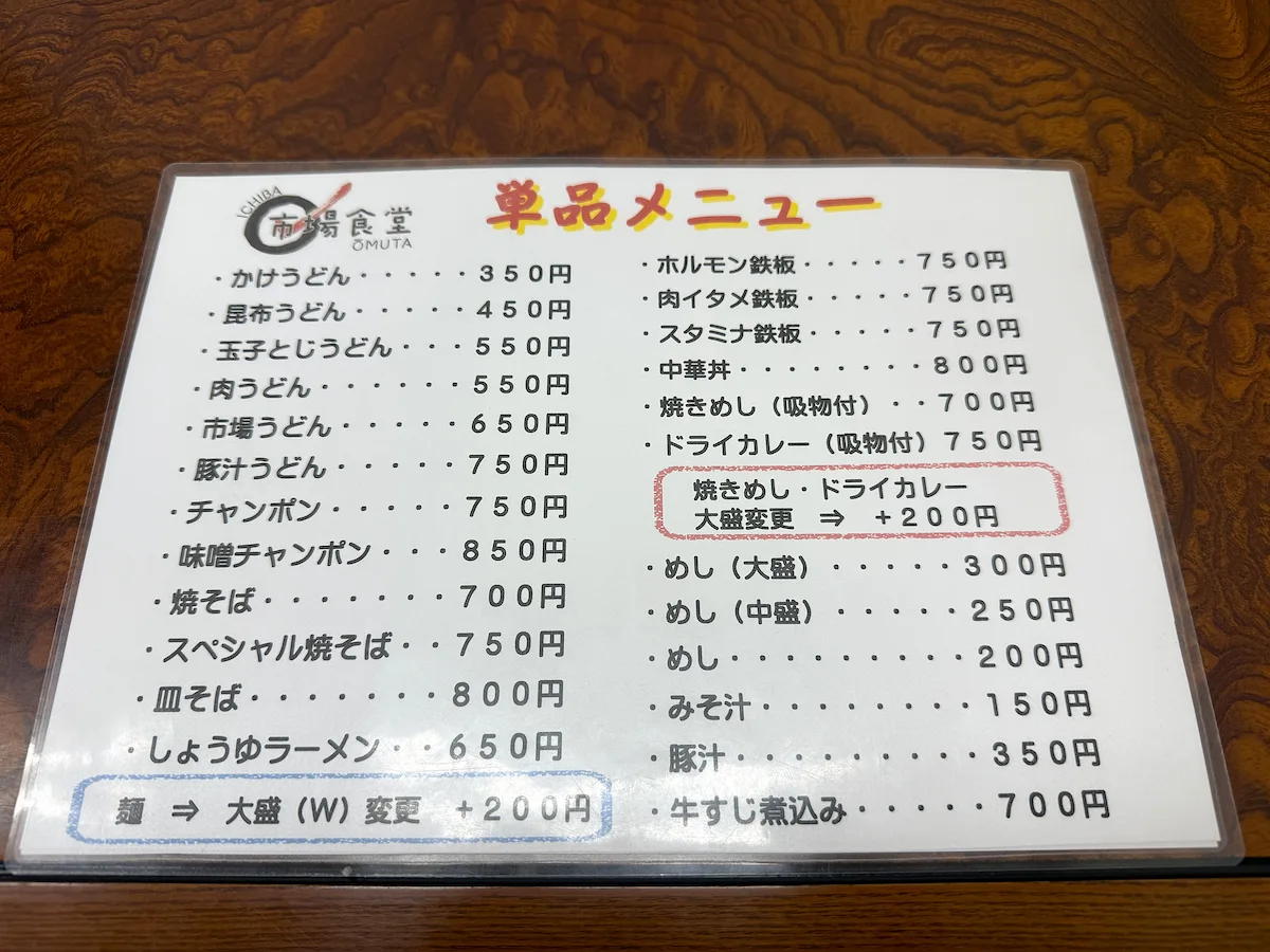 「市場食堂」のメニュー④