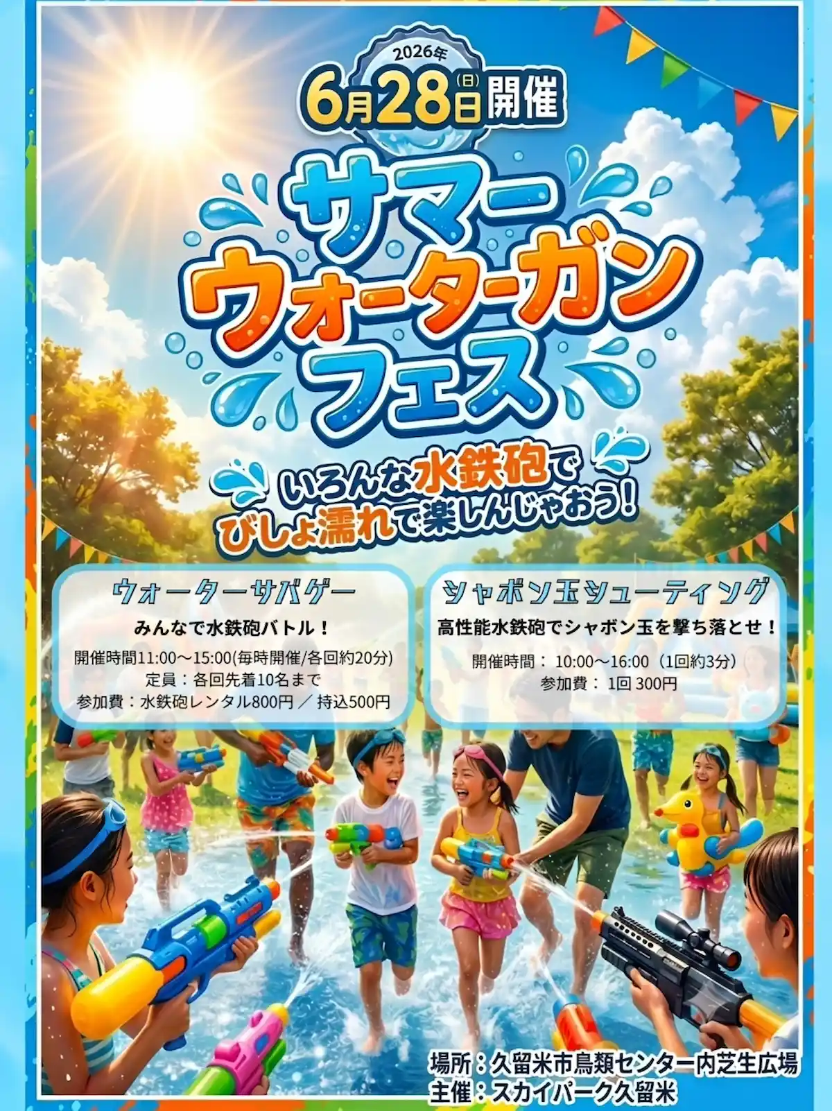 久留米「サマーウォーターガンフェス」いろんな水鉄砲でびしょ濡れになって楽しんじゃおう！