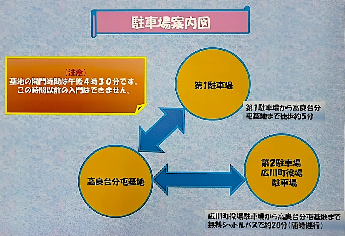 「高良台分屯基地創設60周年記念行事及び秋の夕べ」の駐車場案内図